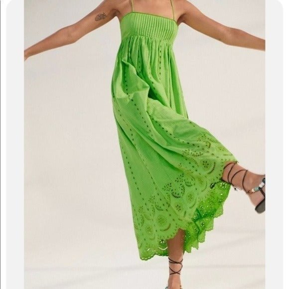 Zara Dresses & Skirts - NWT Zara Openwork Eyelet Embroidery Lime Green Midi/Maxi Dress Size Medium